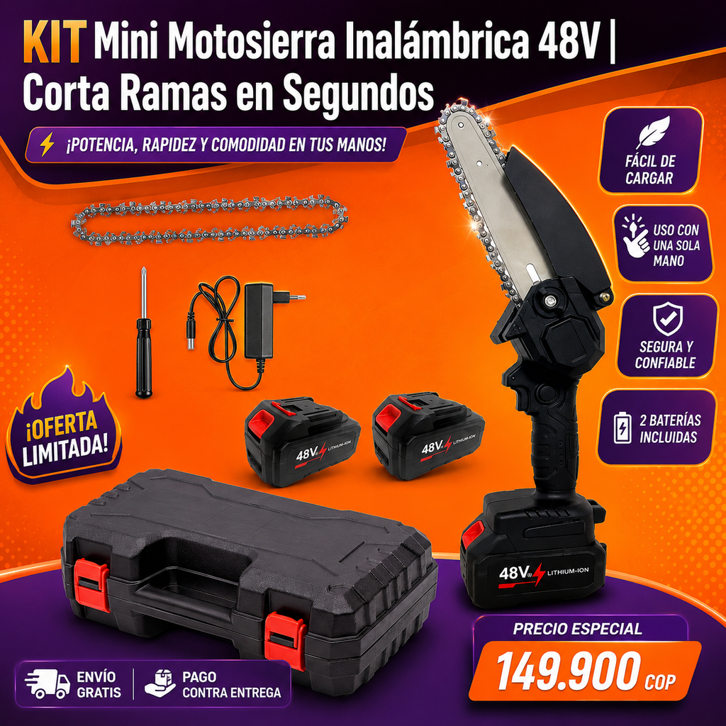 Mini Motosierra Inalámbrica 48V | Corta Ramas en Segundos