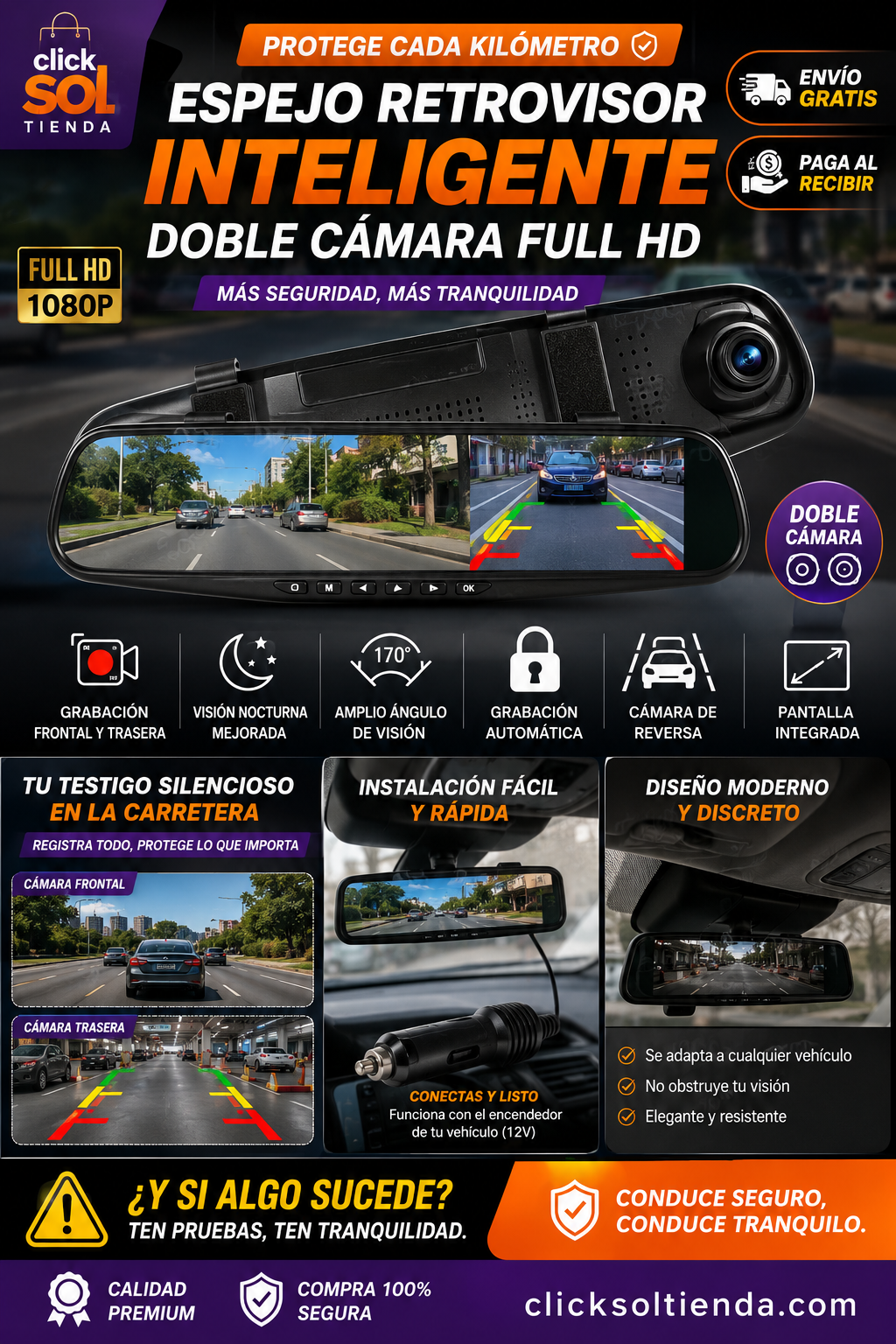 Espejo Retrovisor Inteligente Full HD con Doble Cámara | Conduce con Mayor Seguridad