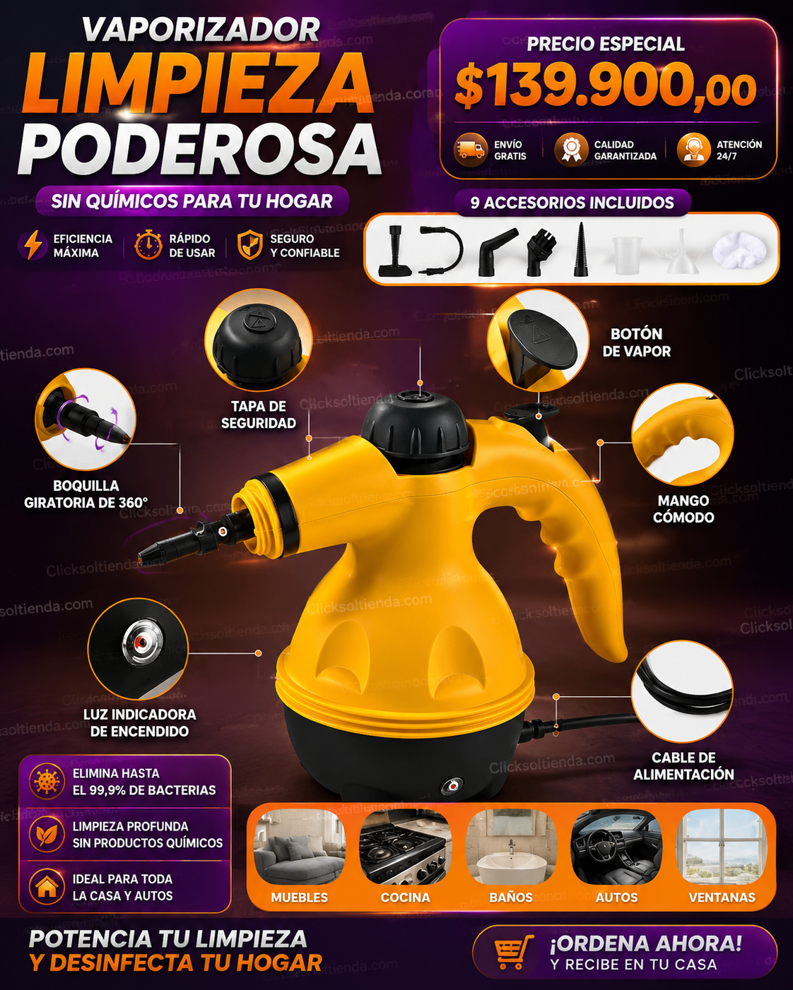 🧼 Limpiador a Vapor Portátil | Máxima Eficiencia