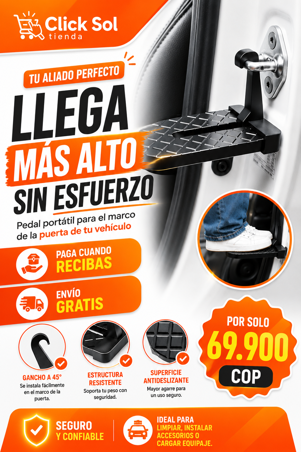 Pedal Portátil para Vehículo — Sube a tu Carro con Seguridad