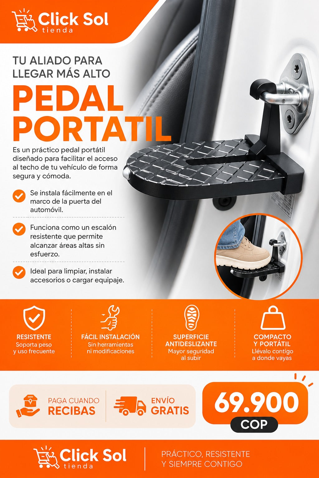 Pedal Portátil para Vehículo — Sube a tu Carro con Seguridad