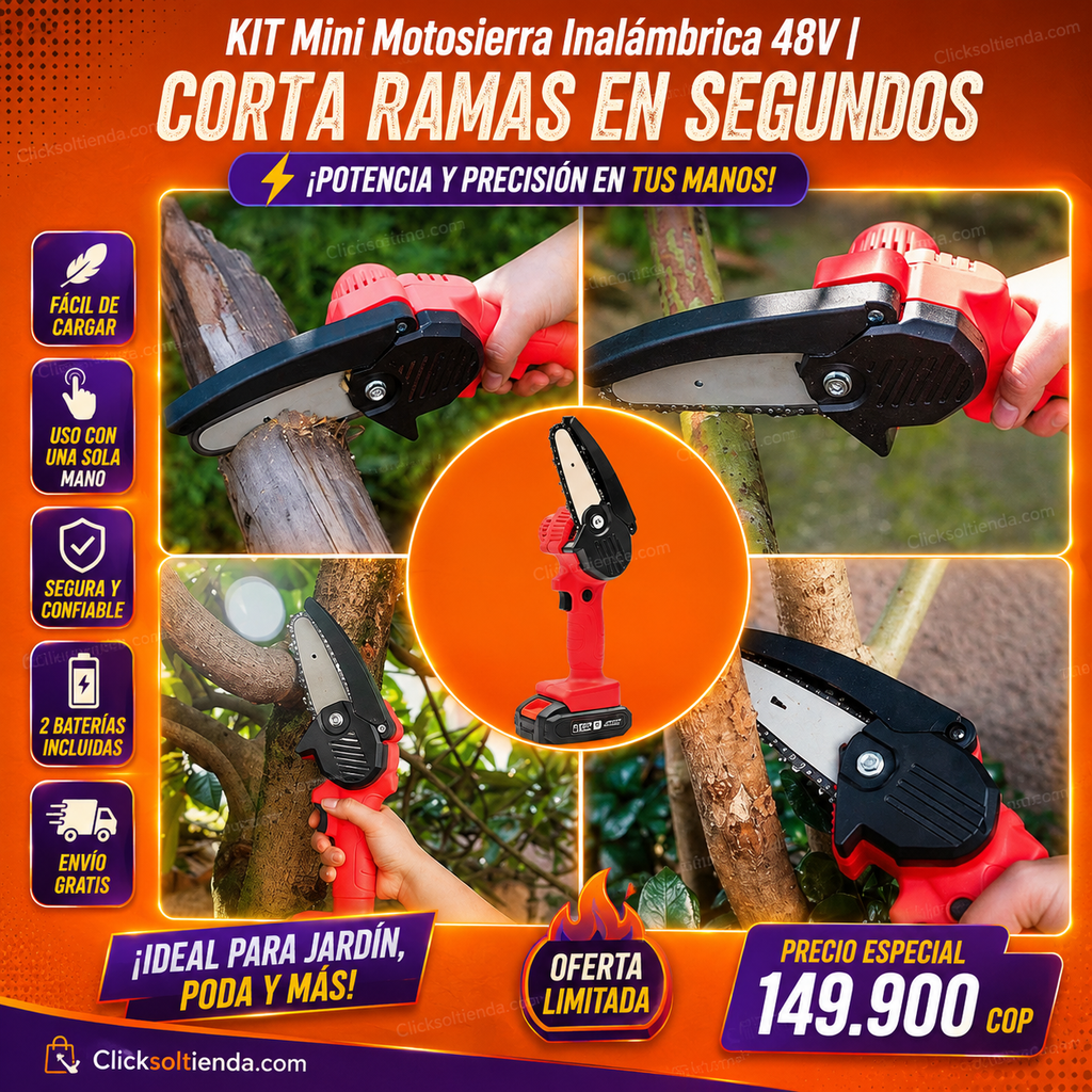 Mini Motosierra Inalámbrica 48V | Corta Ramas en Segundos