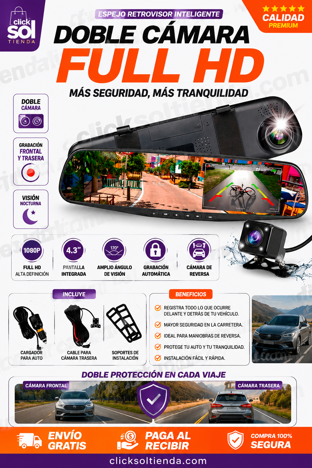 Espejo Retrovisor Inteligente Full HD con Doble Cámara | Conduce con Mayor Seguridad