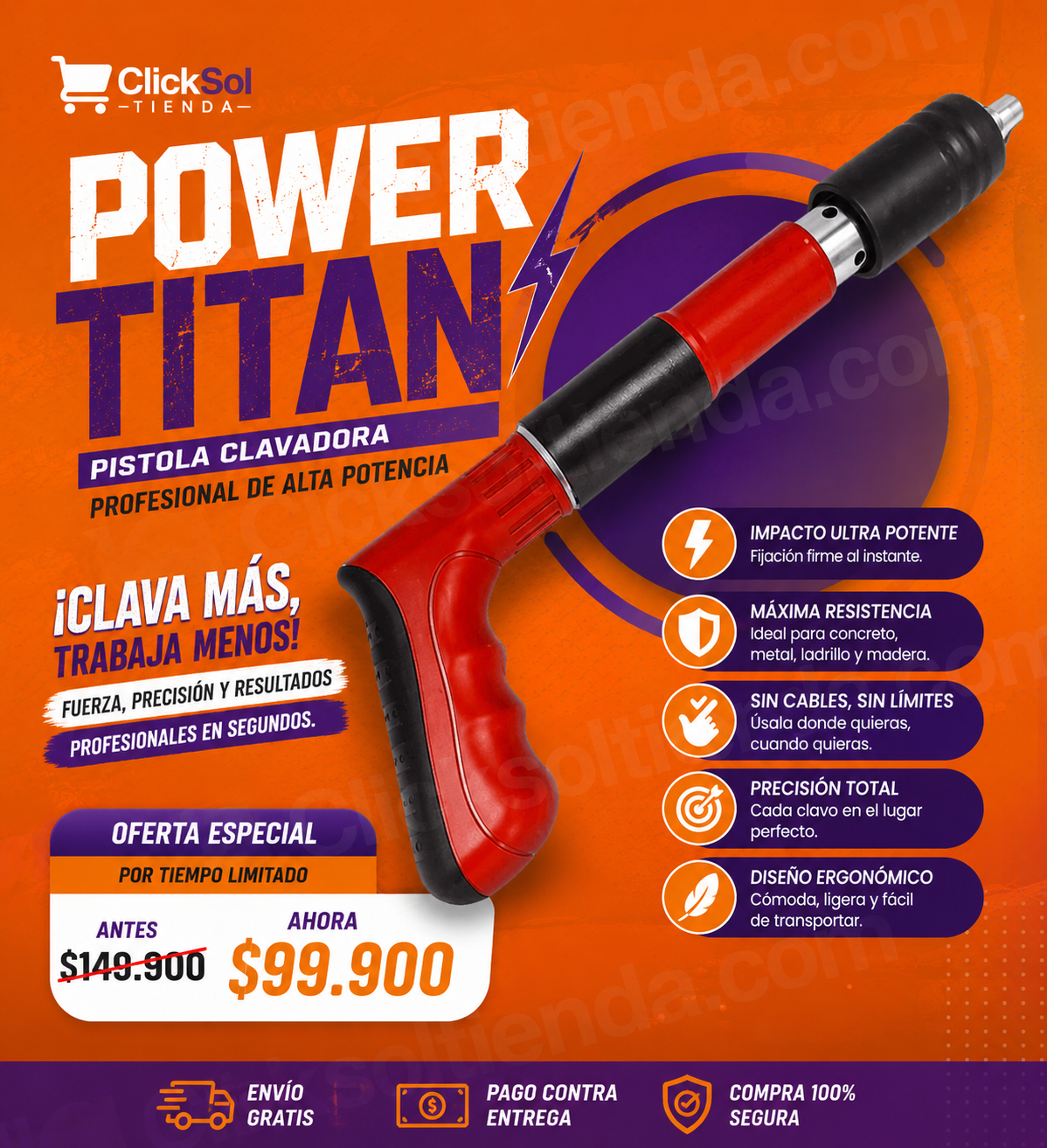 🔥 PowerTitan™ | Pistola Clavadora Profesional de Alta Potencia