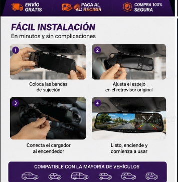 Espejo Retrovisor Inteligente Full HD con Doble Cámara | Conduce con Mayor Seguridad