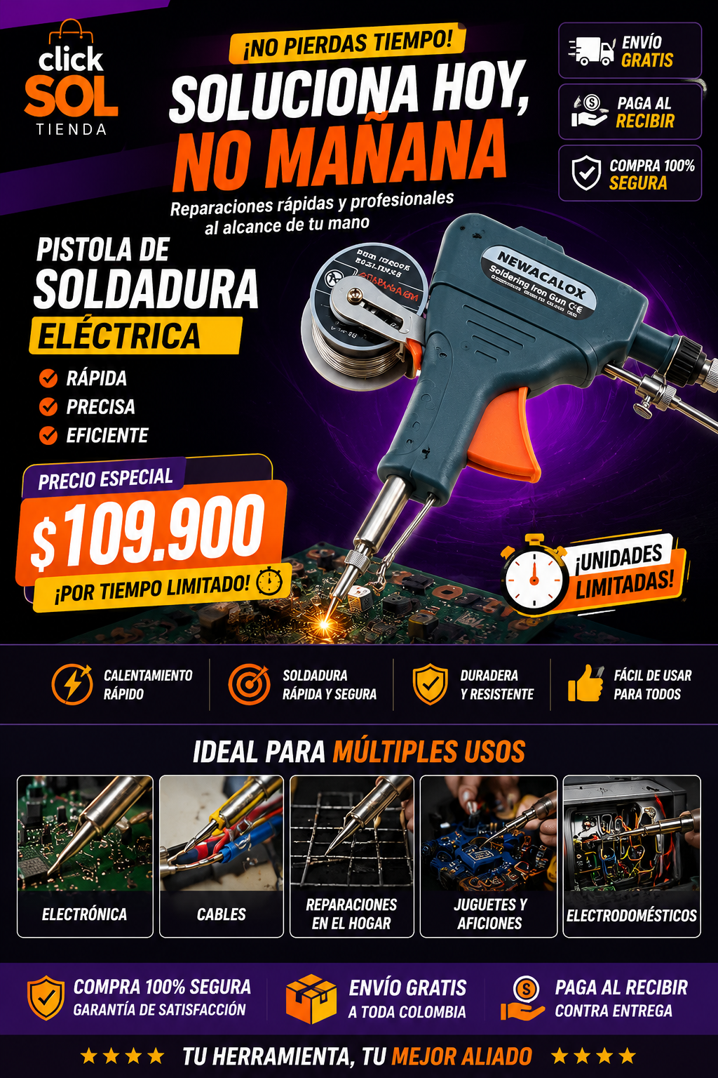 Pistola de Soldadura Eléctrica Profesional 60W – Repara Tus Equipos en Casa